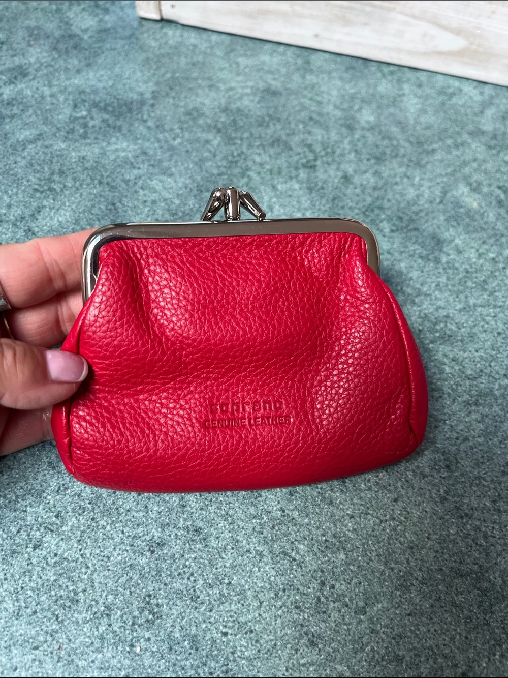 Soprano Red Pebbled Leather Kiss Closure Wallet